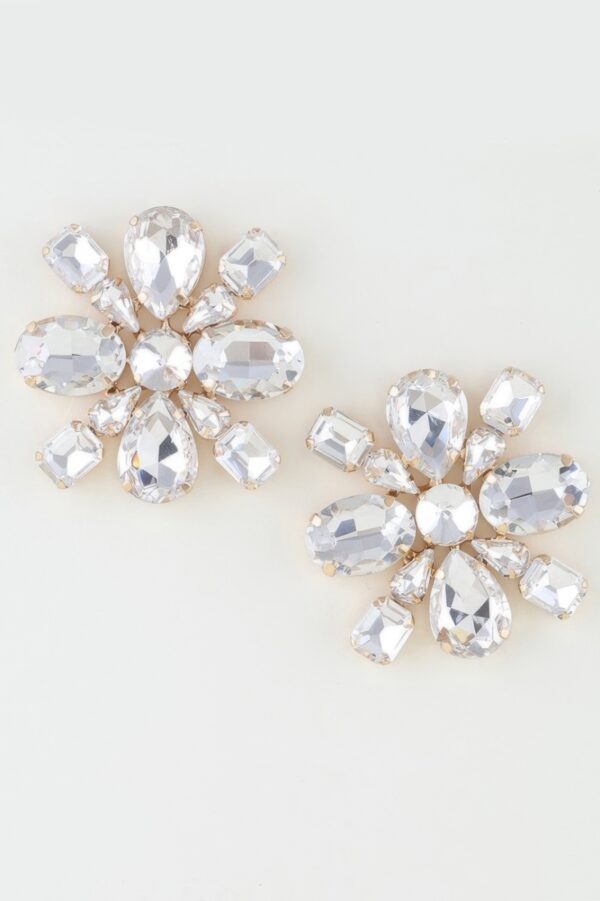 Bejeweled Flower Stud Earrings – Multi-Cut Rhinestones