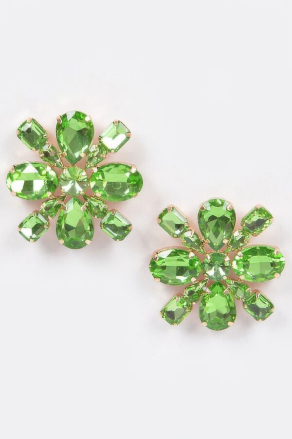 Bejeweled Flower Stud Earrings – Multi-Cut Rhinestones