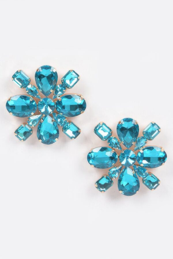 Bejeweled Flower Stud Earrings – Multi-Cut Rhinestones