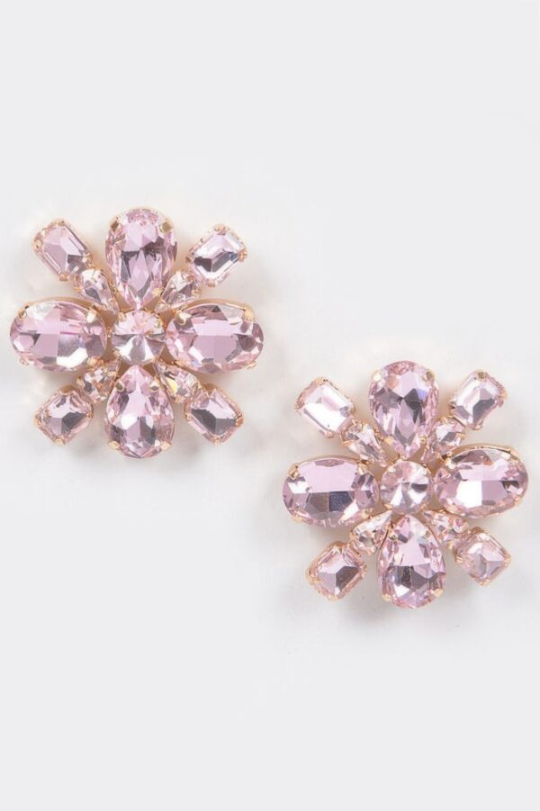 Bejeweled Flower Stud Earrings – Multi-Cut Rhinestones