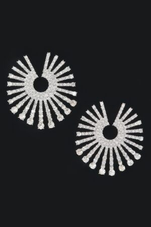 Rhinestone Fan Circle Earrings – Sparkling Fan Design