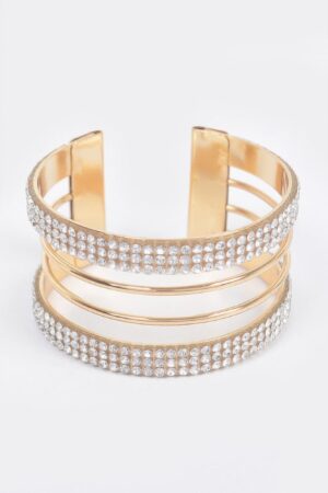 Rhinestone Metal Cuff Bracelet – Polished Open Cuff