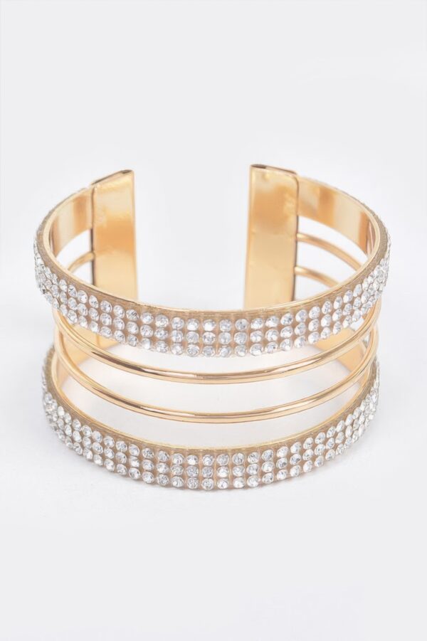 Rhinestone Metal Cuff Bracelet – Polished Open Cuff