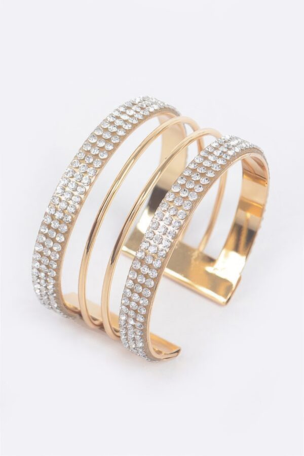 Rhinestone Metal Cuff Bracelet – Polished Open Cuff