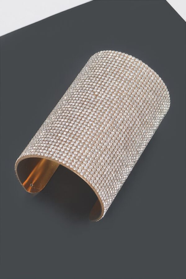 Rhinestone Metal Cuff Bracelet – Polished Open Band