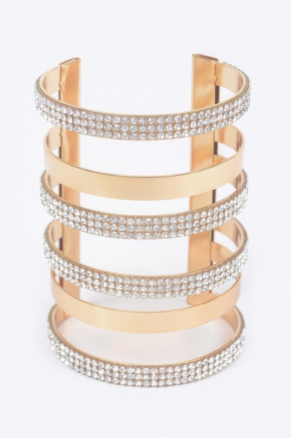 Rhinestone Metal Cuff – Polished Open Bracelet
