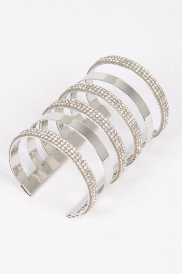 Rhinestone Metal Cuff – Polished Open Bracelet