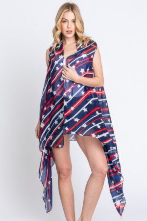 Diagonal Stripes & Stars Print Sleeveless Vest