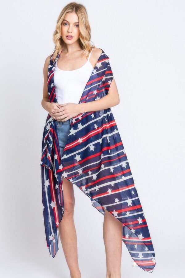 Diagonal Stripes & Stars Print Sleeveless Vest