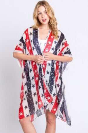 Stars & Stripes Open-Front Kimono – Patriotic Print
