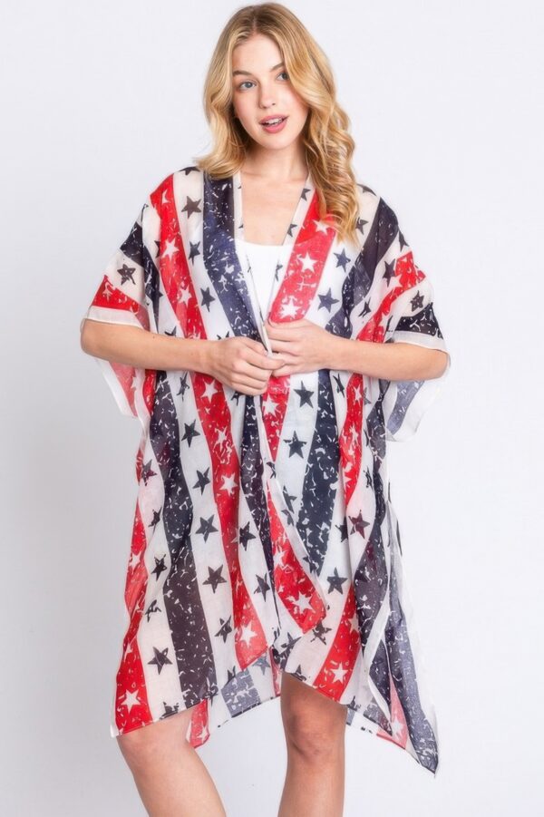 Stars & Stripes Open-Front Kimono – Patriotic Print