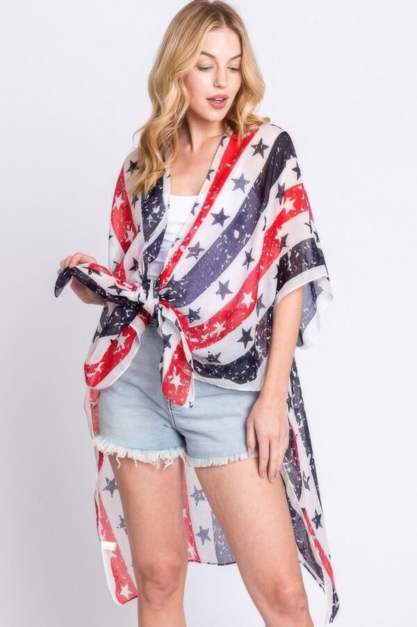 Stars & Stripes Open-Front Kimono – Patriotic Print