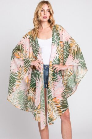Tropical Leaves Shawl Cover-Up – Lightweight