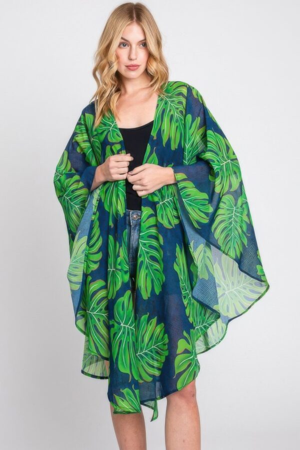 Tropical Leaves Shawl Cover-Up – Lightweight Resort Wrap