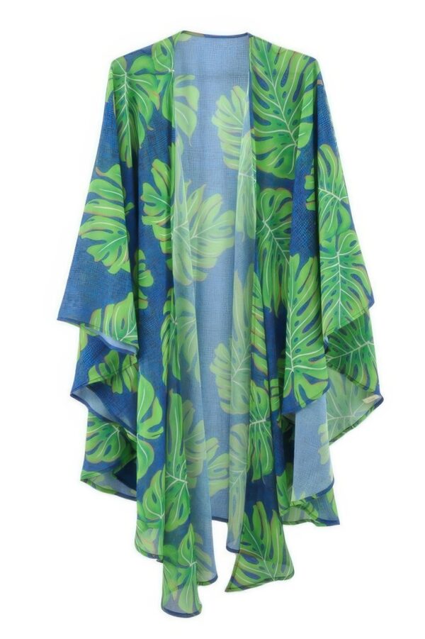 Tropical Leaves Shawl Cover-Up – Lightweight Resort Wrap