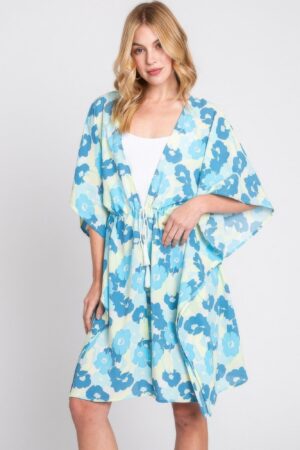 Floral Self-Tie Open-Front Swim Cover-Up