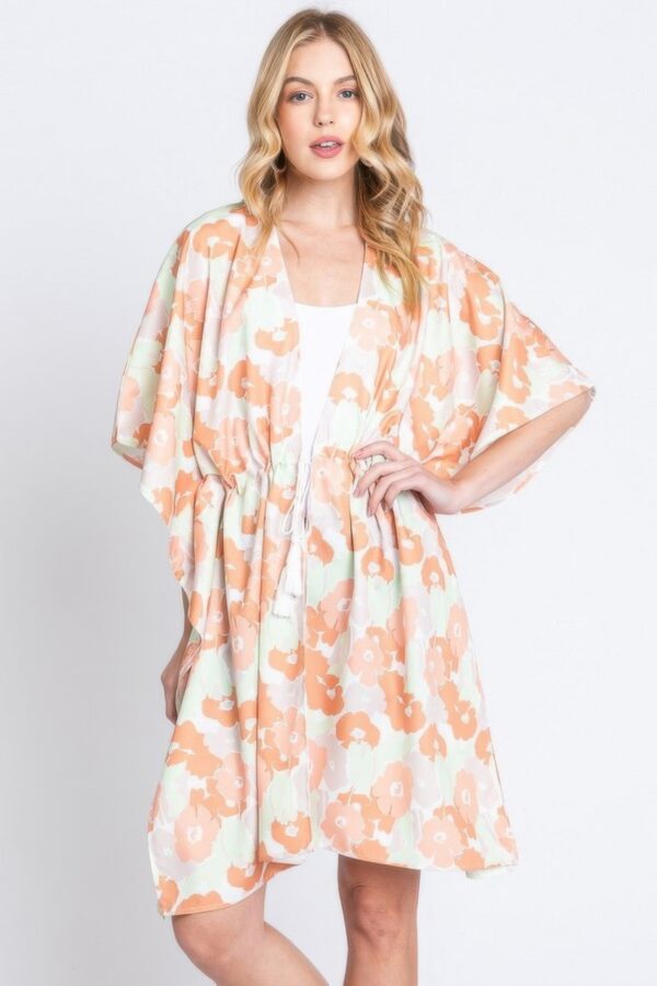Floral Self-Tie Open-Front Swim Cover-Up