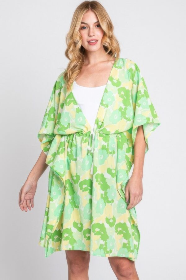 Floral Self-Tie Open-Front Swim Cover-Up