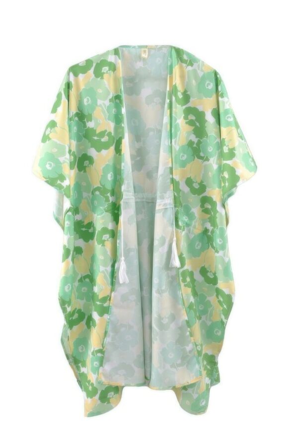 Floral Self-Tie Open-Front Swim Cover-Up