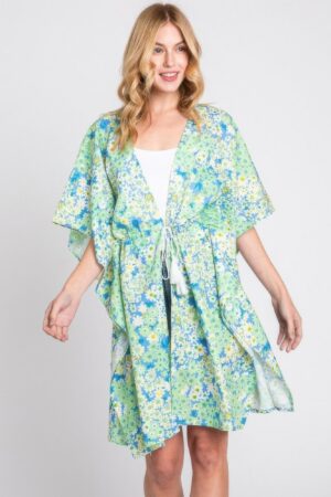 Floral Drawstring Open-Front Cover-Up Kimono
