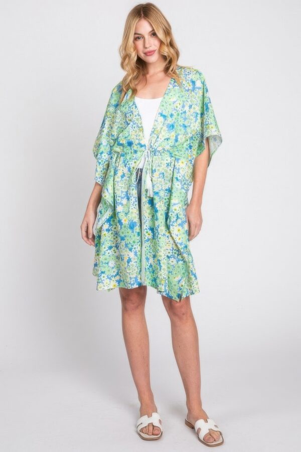 Floral Drawstring Open-Front Cover-Up Kimono