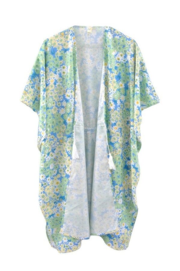 Floral Drawstring Open-Front Cover-Up Kimono