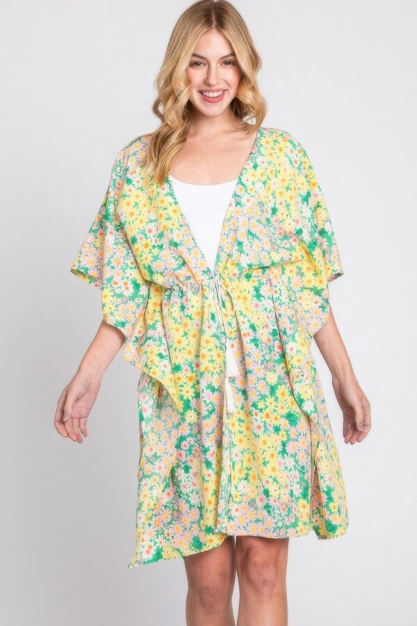 Floral Drawstring Open-Front Cover-Up Kimono