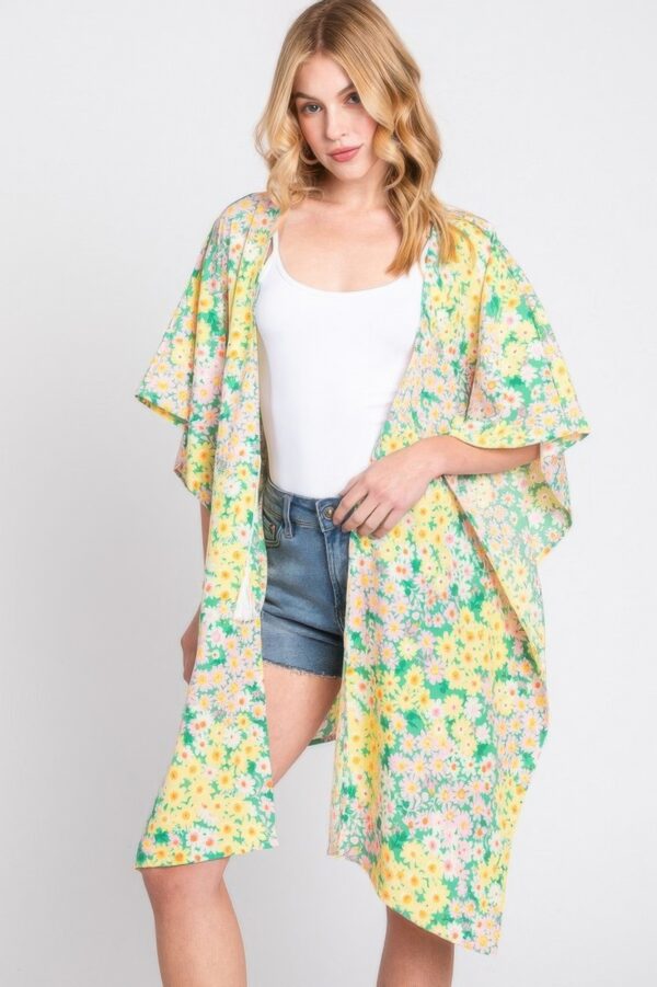 Floral Drawstring Open-Front Cover-Up Kimono