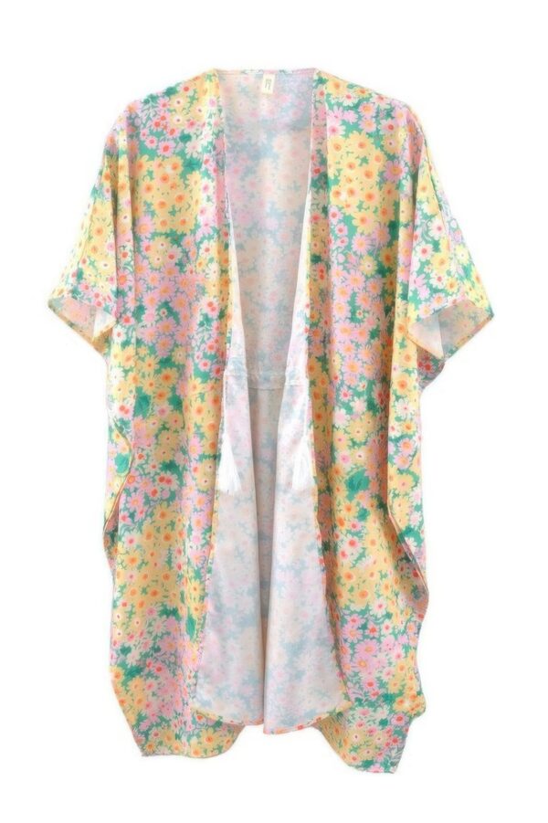 Floral Drawstring Open-Front Cover-Up Kimono