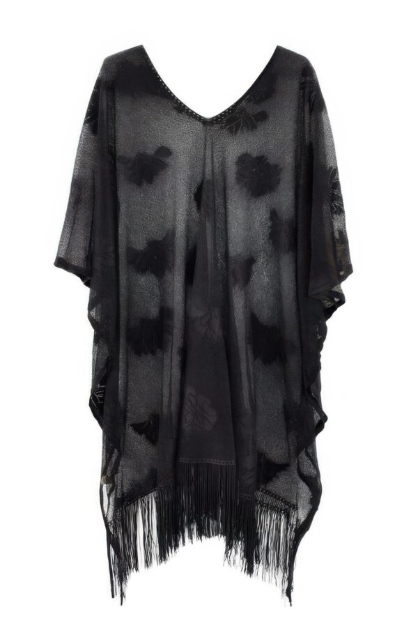 Floral Lace Poncho with Tassel Trim