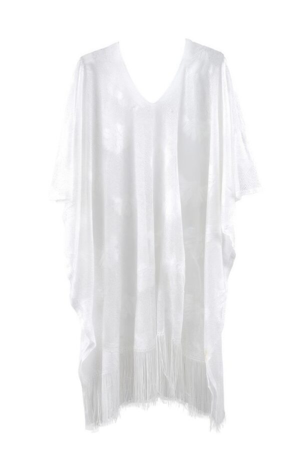Floral Lace Poncho with Tassel Trim