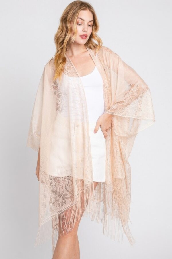 Floral Lace Kimono with Tassel Trim