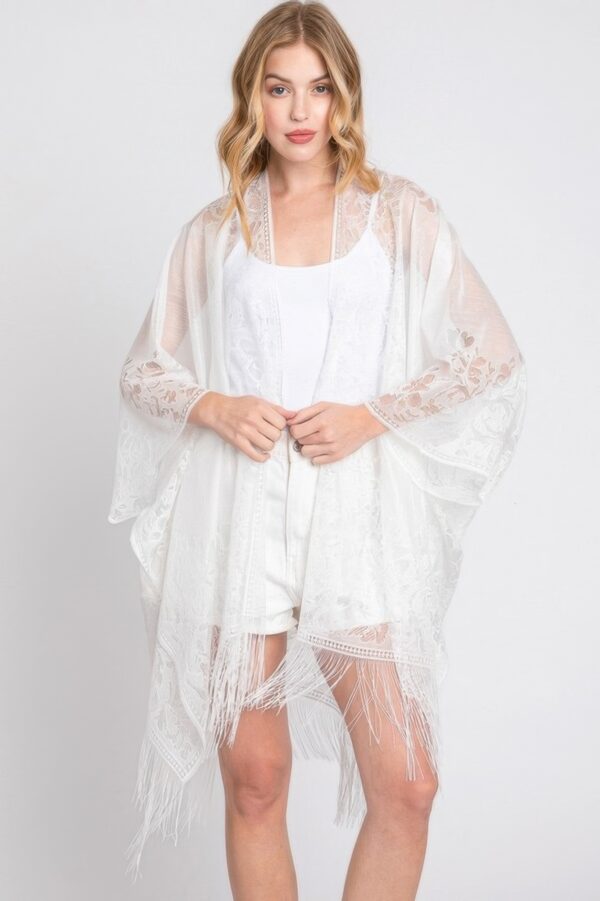 Floral Lace Kimono with Tassel Trim