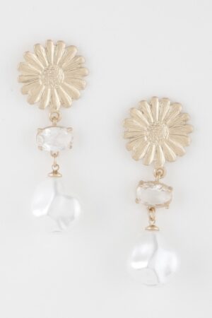 Sunflower Pearl Drop Earrings – Floral Motif
