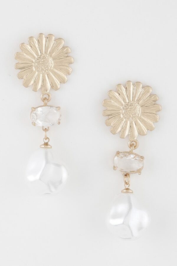 Sunflower Pearl Drop Earrings – Floral Motif