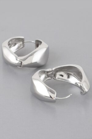 Abstract Edge Hoop Earrings – Sculptural Polished Metal