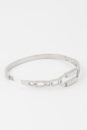Curb Chain Bracelet with Jeweled Clasp – Polished Metallic