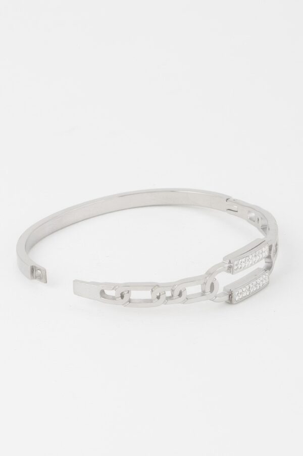 Curb Chain Bracelet with Jeweled Clasp – Polished Metallic