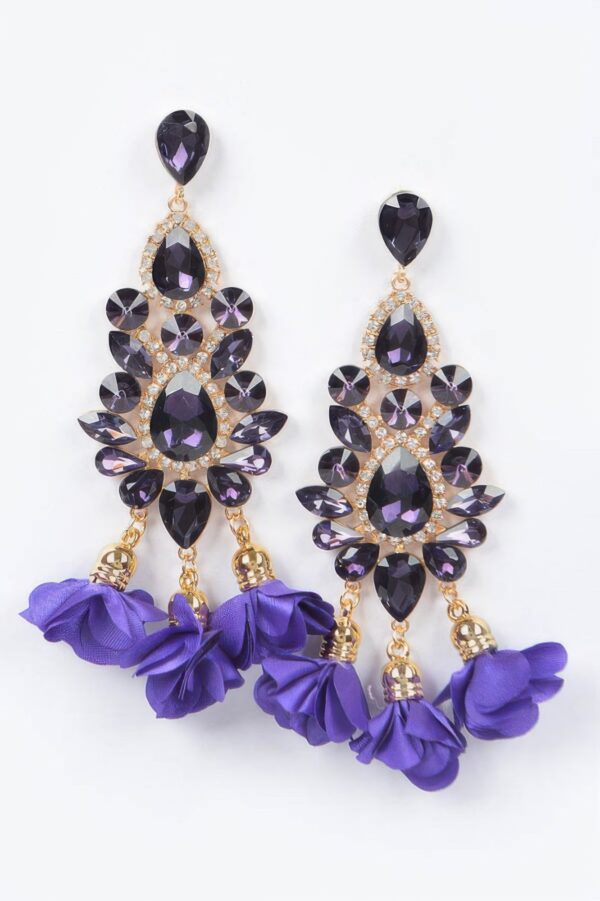 Multi Rhinestone Flower Drop Earrings – Party Glam