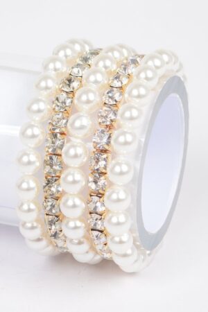 Faux Pearl Stretch Bracelet with Rhinestone Accents