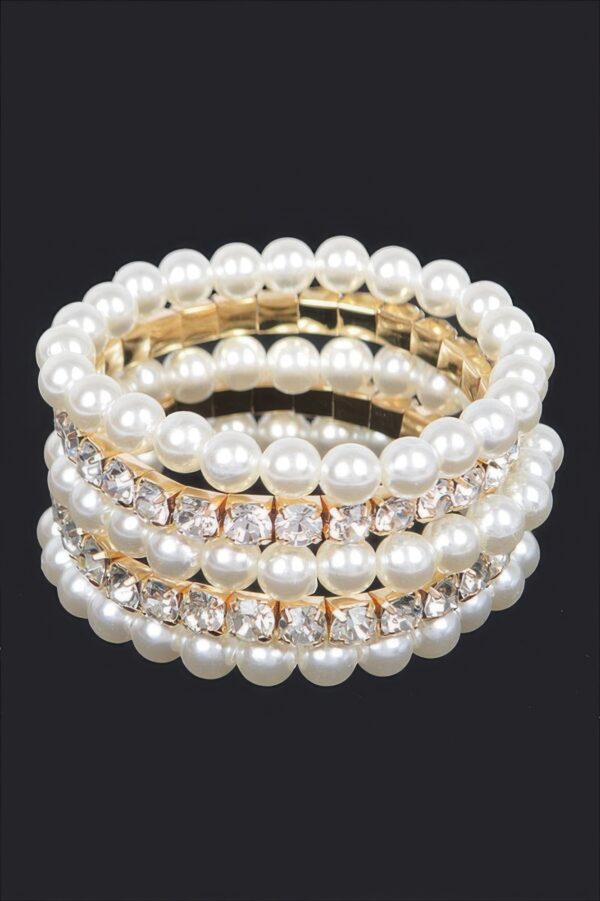 Faux Pearl Stretch Bracelet with Rhinestone Accents