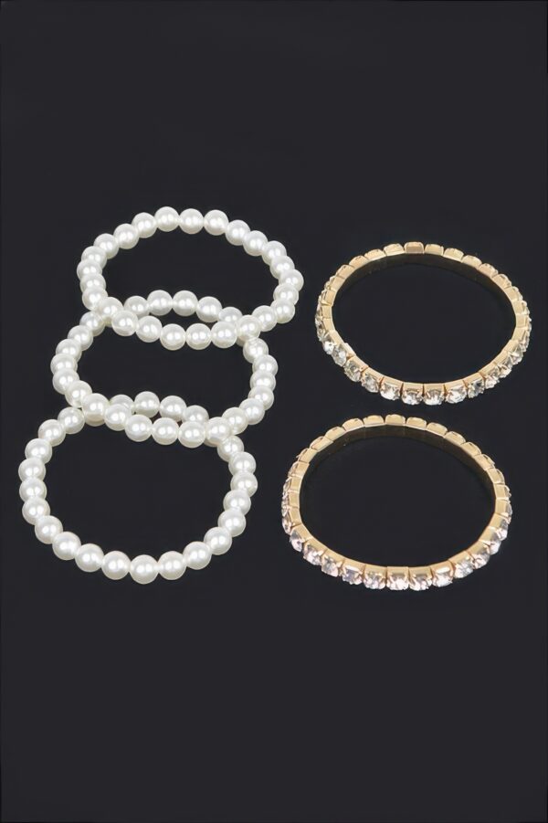 Faux Pearl Stretch Bracelet with Rhinestone Accents
