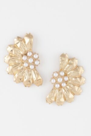 Pearl-Accent Half Flower Earrings – Polished Floral Studs