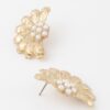 Pearl-Accent Half Flower Earrings – Polished Floral Studs