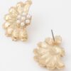 Pearl-Accent Half Flower Earrings – Polished Floral Studs