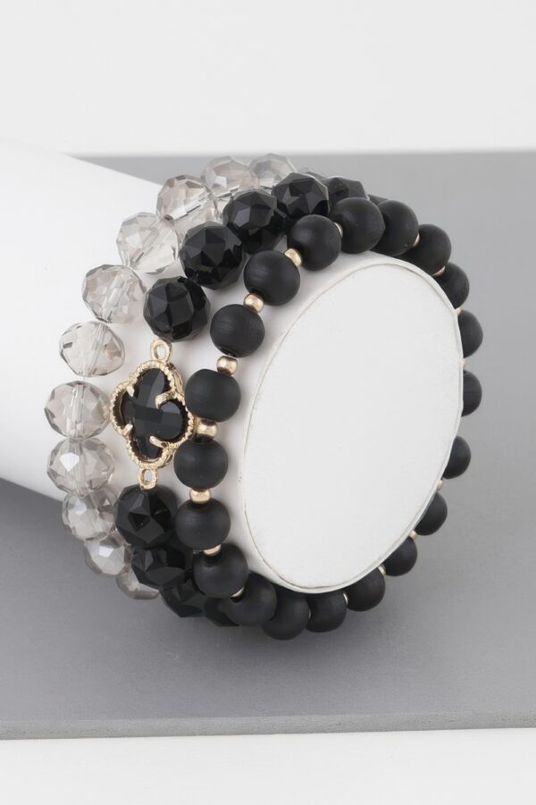 Triple Crystal Clover Beaded Stretch Bracelet