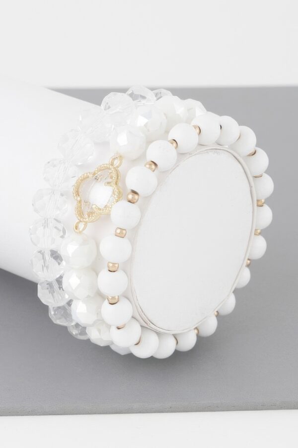 Triple Crystal Clover Beaded Stretch Bracelet