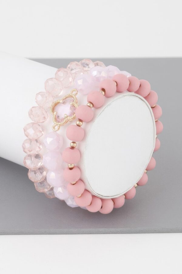 Triple Crystal Clover Beaded Stretch Bracelet