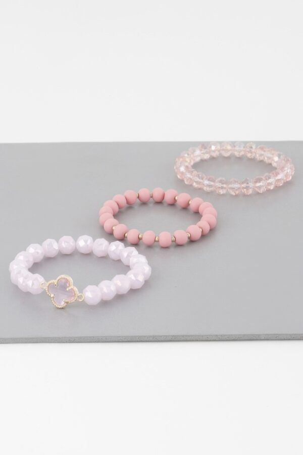 Triple Crystal Clover Beaded Stretch Bracelet