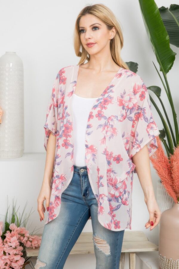 Flower Print Kimono – Lightweight Open-Front Cover-Up